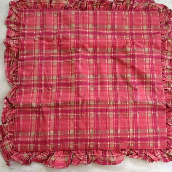 New Vintage 2006 JCPenney Middleton Euro Pillow Sham Quilted Red Gold Plaid USA - Picture 2 of 10